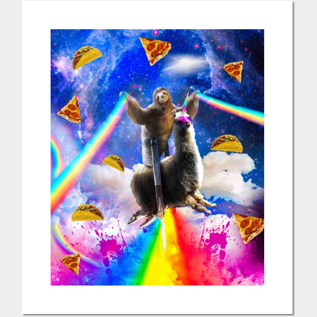 Rainbow Sloth Llama In Space, Pizza Taco Wall Art by Random Galaxy